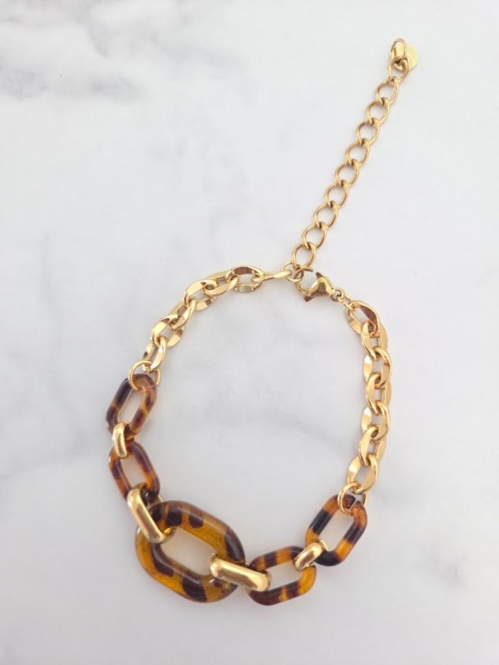 Gold Tone Tortoiseshell Chunky Chain Link Statement Bracelet